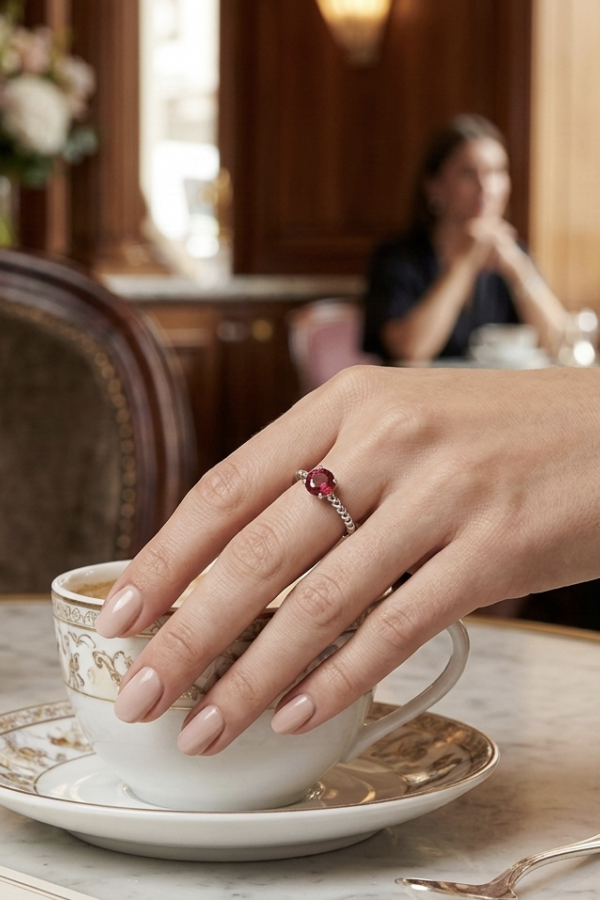 Lab Rubilitte Taşlı Tektaş Motif Gümüş Yüzük