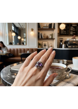 Ametist Taşlı Göz Motif Gümüş Yüzük