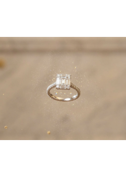 Mini Kare Motif Baget Taşlı Gümüş Yüzük