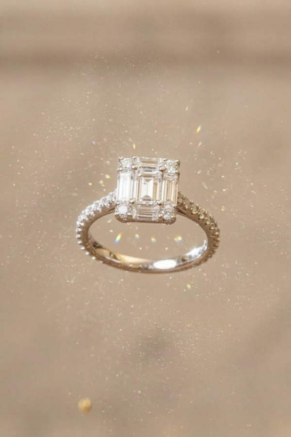 Mini Kare Motif Baget Taşlı Gümüş Yüzük