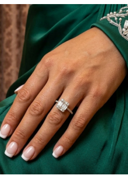 Mini Kare Motif Baget Taşlı Gümüş Yüzük