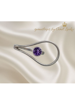 Ortası Ametist Taşlı Yan Damla Motif Üstü Açık Gümüş Yüzük