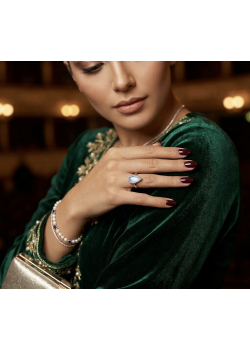 Aytaşı Taşlı Damla Motif Gümüş Beyaz Yüzük 