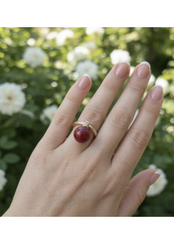 Büyük Yuvarlak Mercan Taşlı Sallantılı Gümüş Yüzük