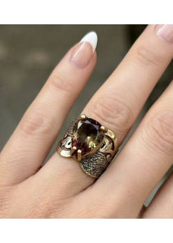 Lab Renk Değiştiren Taşlı Damla Motif Gümüş Yüzük