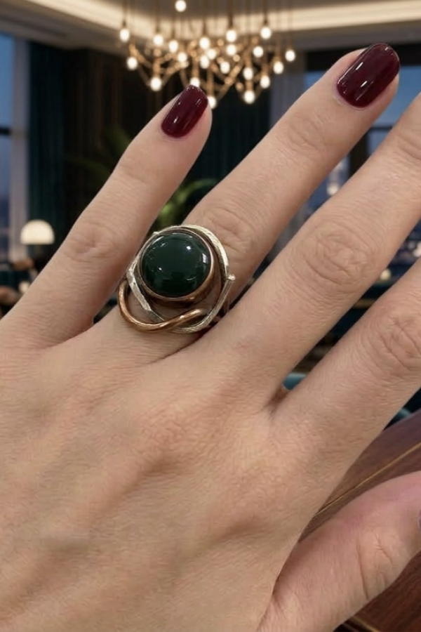 Koyu Yeşil Akik Taşlı Gümüş Yüzük