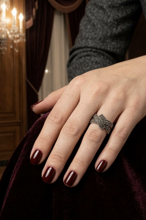 Markazit Taşlı Yarım Çapraz Motif Gümüş Yüzük