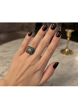 Zirkon Taşlı Kare Motif Siyah Kaplama Gümüş Yüzük