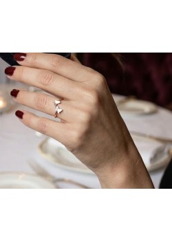 İki Renk Kelebek Motif Üstü Açık Gümüş Mini Yüzük