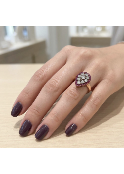 Yakut ve Zirkon Taşlı Damla Motif Gümüş Yüzük