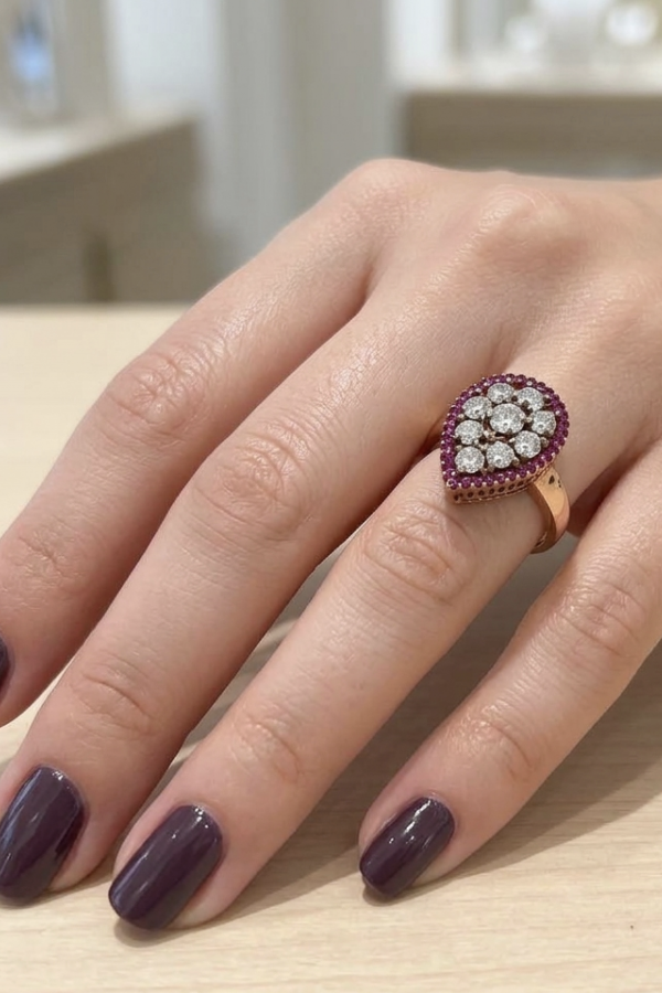 Yakut ve Zirkon Taşlı Damla Motif Gümüş Yüzük