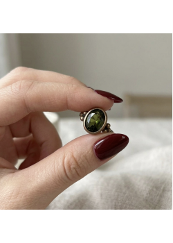 Oval Peridot Taşlı Eskitme Gümüş Yüzük