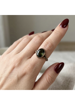 Oval Peridot Taşlı Eskitme Gümüş Yüzük