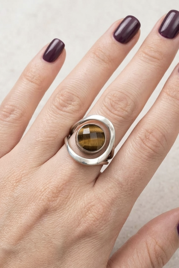 Faset Kesim Kaplangözü Taşlı Gümüş Yüzük