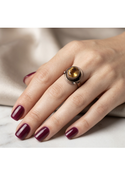 Sitrin Taşlı Yüksek Model Gümüş Yüzük