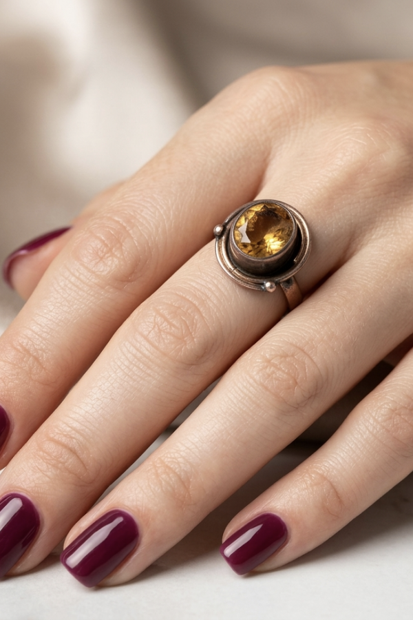 Sitrin Taşlı Yüksek Model Gümüş Yüzük