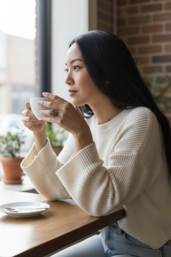 Asimetrik Model İki Renkli Taşsız Gümüş Yüzük