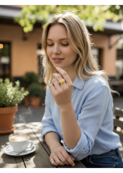 Kaplumbağa Motif Sarı Mineli Gümüş Yüzük