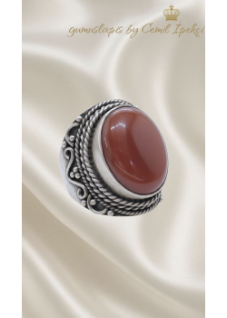 Akik Taşlı Büyük Boy Oval Gümüş Yüzük