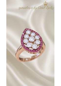 Yakut ve Zirkon Taşlı Damla Motif Gümüş Yüzük