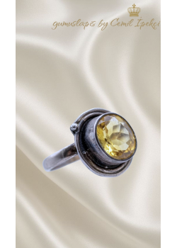 Sitrin Taşlı Yüksek Model Gümüş Yüzük