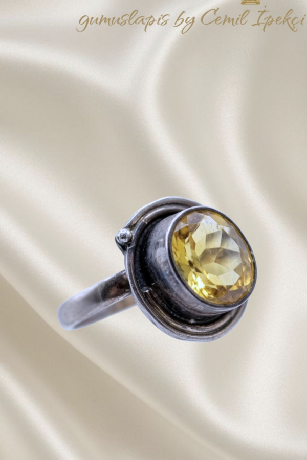 Sitrin Taşlı Yüksek Model Gümüş Yüzük