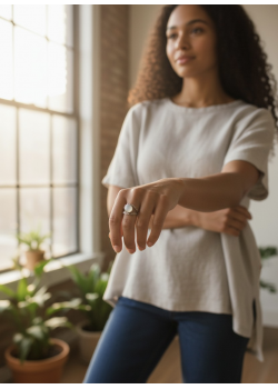 Aytaşı Taşlı Örgü Kenarlı Gümüş Yüzük 