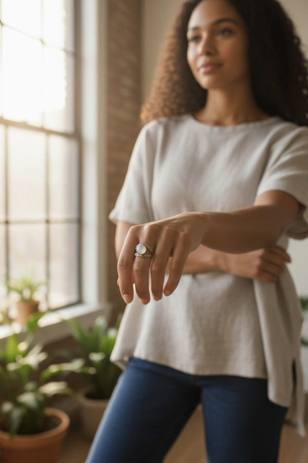 Aytaşı Taşlı Örgü Kenarlı Gümüş Yüzük 