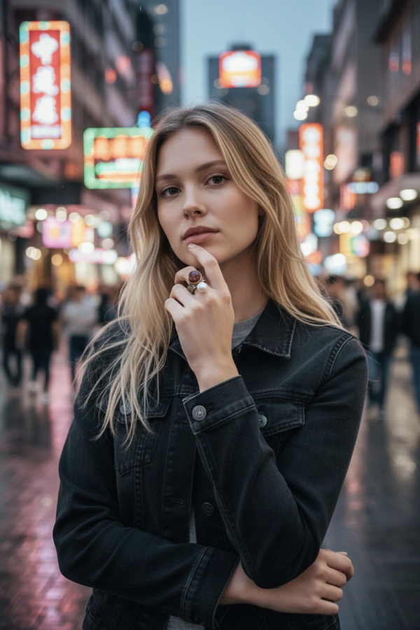 Mercan ve İnci Taşlı Gümüş İkili Yüzük