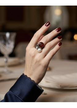 Mercan ve İnci Taşlı Gümüş İkili Yüzük