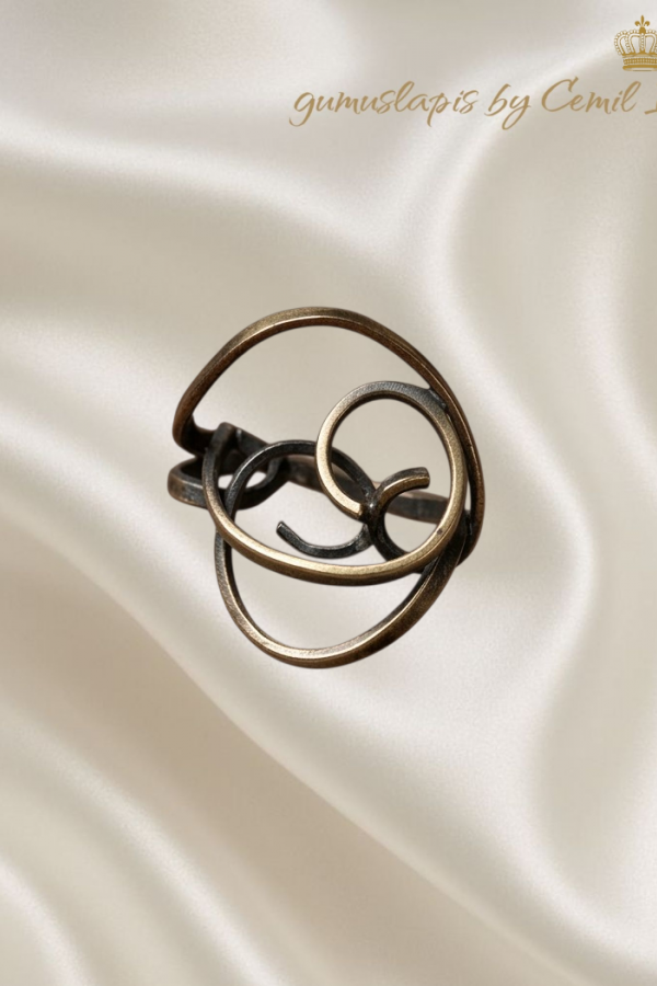 Asimetrik Model İki Renkli Taşsız Gümüş Yüzük