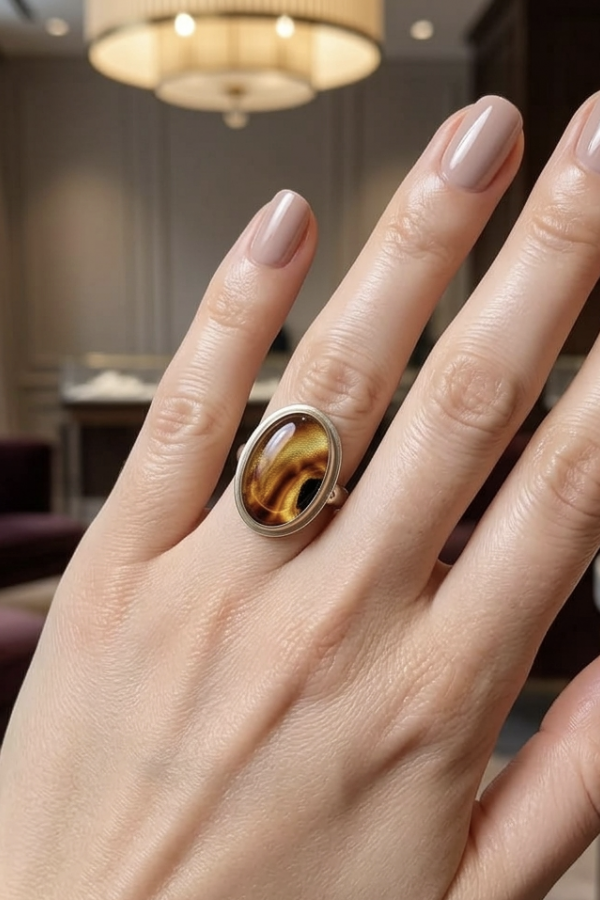 Kaplangözü Taşlı Oval Motif Gümüş Yüzük