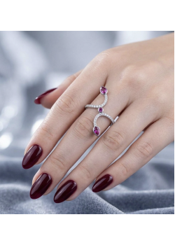 Yakut Taşlı Dalga Motif Gümüş İnce Yüzük