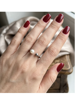 İnci Taşlı Düz Motif Gümüş Yüzük