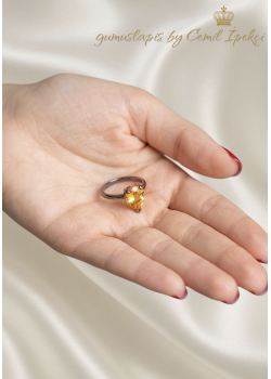 Lab Topaz Taşlı Damla Motif Mini Gümüş Yüzük