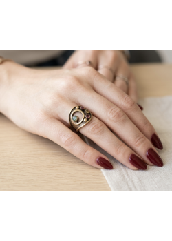 Yakut ve Zümrüt Taşlı Üstü Açık Sarı Kaplama Gümüş Yüzük