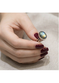 İki Renkli Labradorit Taşlı Üstü Açık Gümüş Yüzük