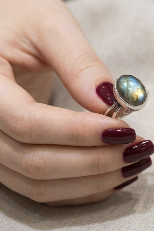 İki Renkli Labradorit Taşlı Üstü Açık Gümüş Yüzük