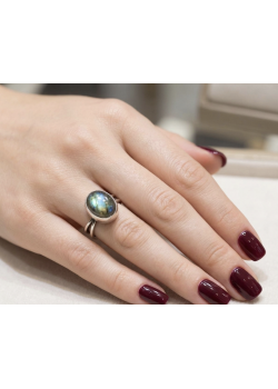 İki Renkli Labradorit Taşlı Üstü Açık Gümüş Yüzük