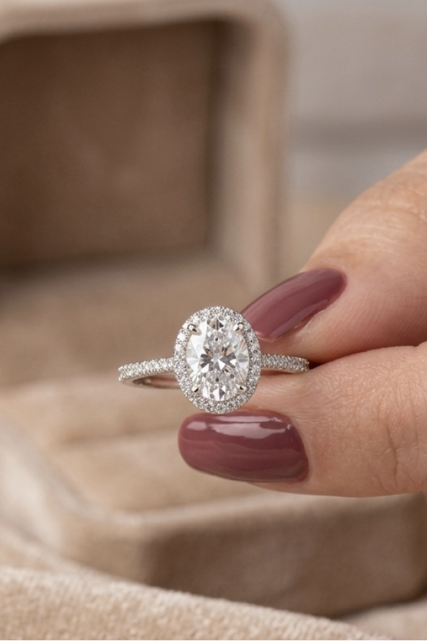 Oval Motif Taşlı Gümüş Tektaş Yüzük