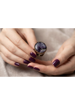 Ametist Taşlı Yuvarlak Motif İki Renkli Gümüş Yüzük