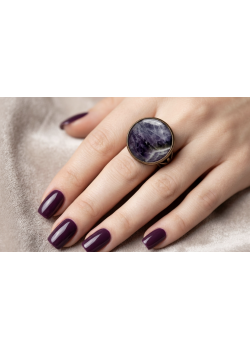 Ametist Taşlı Yuvarlak Motif İki Renkli Gümüş Yüzük