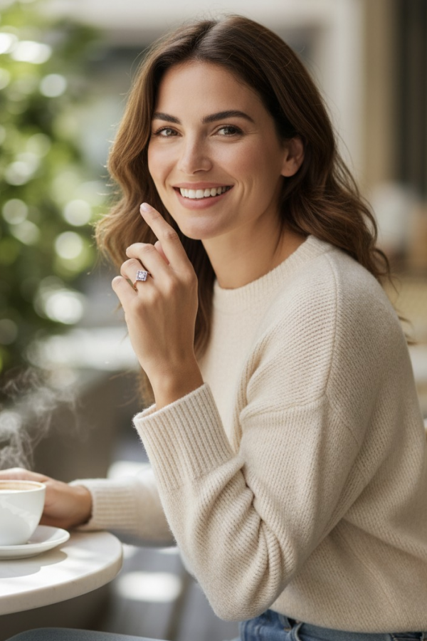 Kare Motif Elmas Montür Gümüş Mini Yüzük