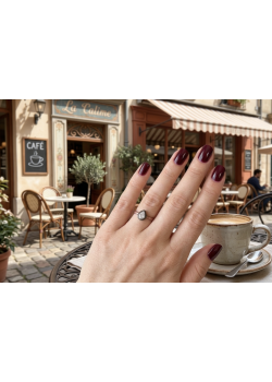 Damla Taşlı Siyah Kalem Detaylı Küçük Gümüş Yüzük