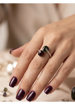 Lal ve Peridot Taşlı Üstü Açık Gümüş Yüzük