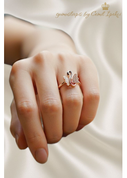 Kuğu Motif Mineli Gümüş Yüzük