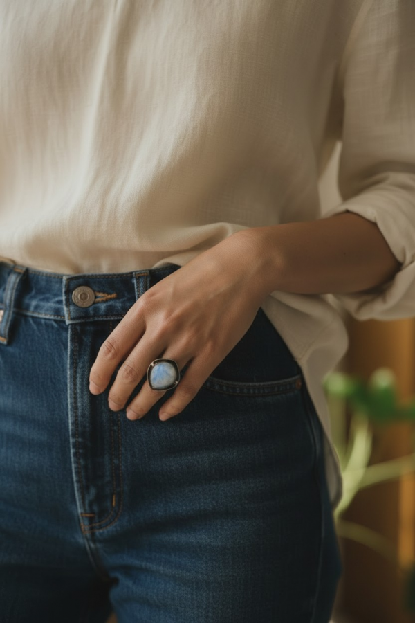 Aytaşı Taşlı Kenarı Siyah İşleme Gümüş Yüzük