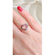 Kalp Motif Renkli Taşlarla Süslü Gümüş Yüzük (rose)