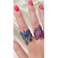 Safir ve Yakut Taşlı Yıldız Motif Gümüş Yüzük Serisi