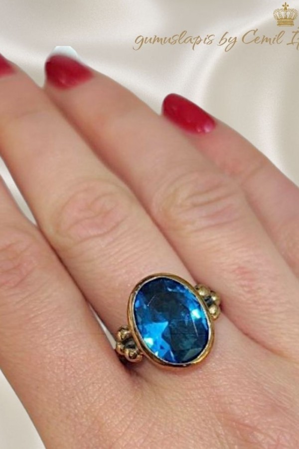 Lab Topaz Taşlı Gümüş Yüzük